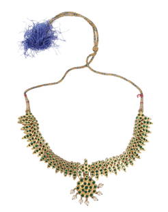 Indian Mughal wedding jewelry necklace with green jewels;: Indian Mughal wedding jewelry necklace with green jewels; 18"L x 2"W