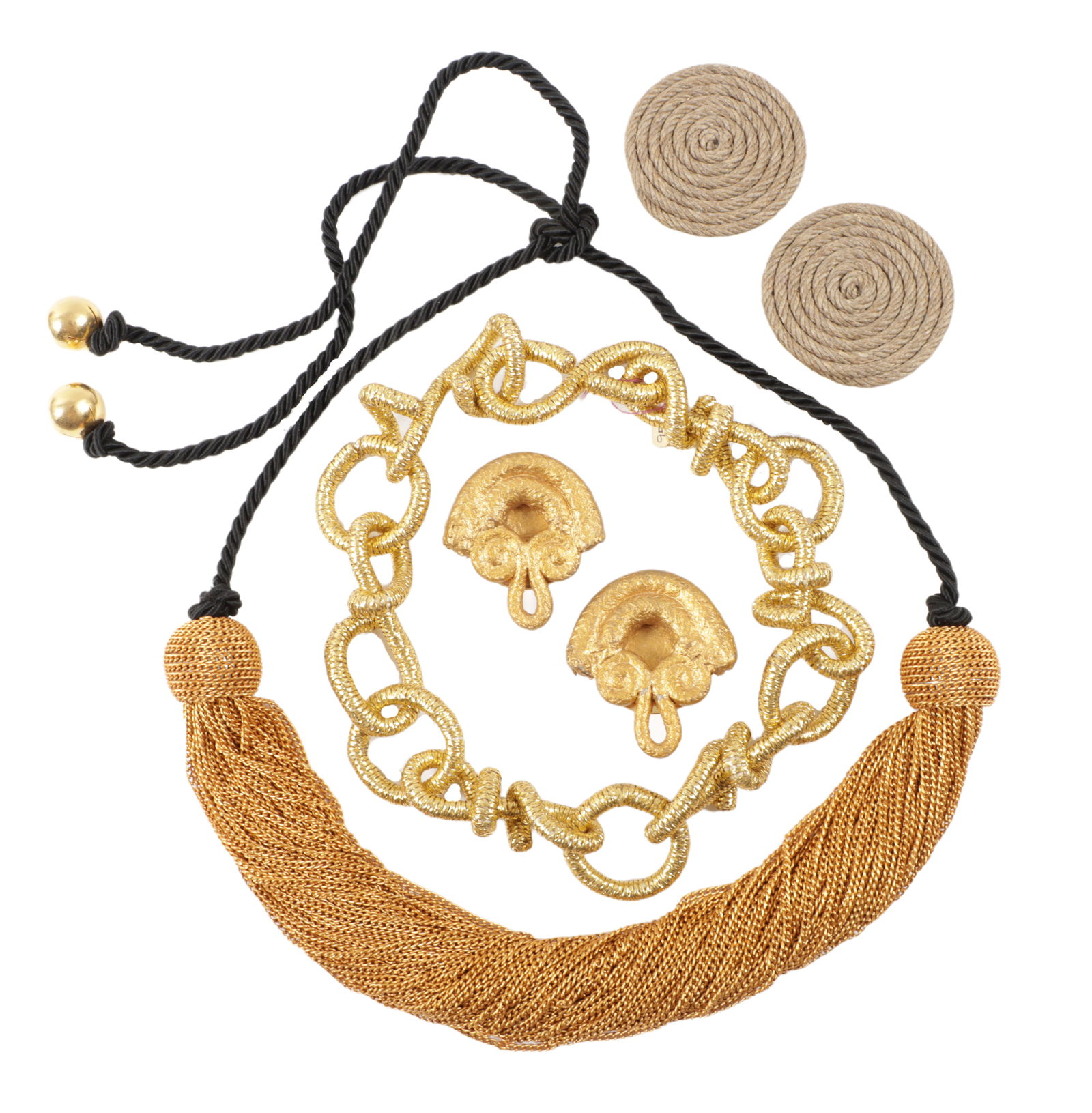 Christian Astuguevieille French artist and designer rare 4pc group: gold tone thread chain necklace; (1 of 10)