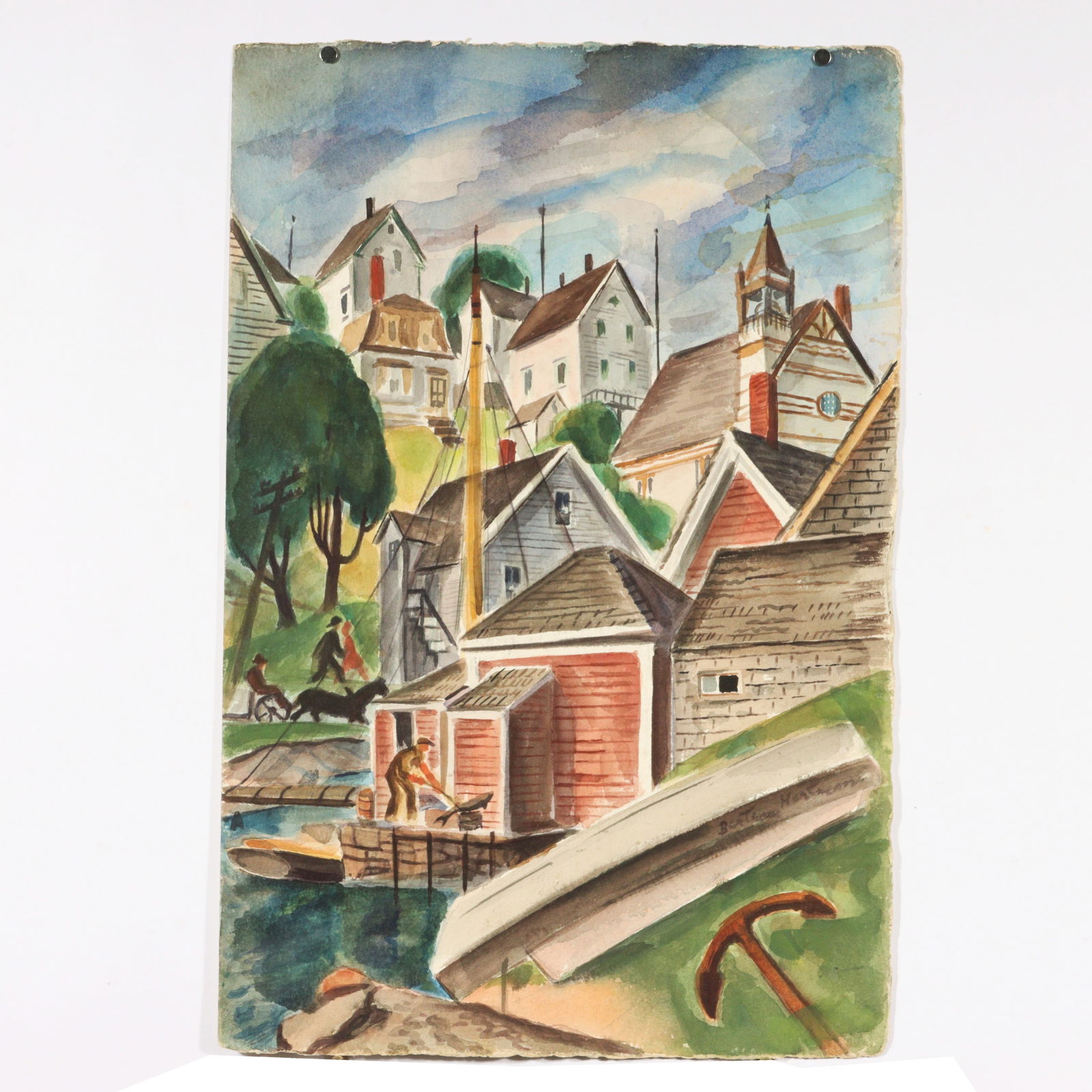 Houses in Stonington, ME: Bertram Hartman, New York, Kansas (1882-1960), Houses in Stonington, ME, watercolor on paper, 22 1/2"H x 14 7/8"W