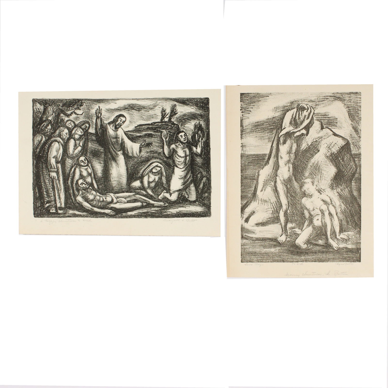 religious scenes: Edgar Britton, Illinois, Colorado, Nebraska (1901 - 1982), religious scenes, 2 lithographs, 8 5/8"H x 11 5/8"W (largest)