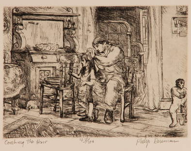 Combing the Hair: Philip Reisman, New York / Poland (1904 - 1992), Combing the Hair, etching, 4 3/4"H x 6 3/4"W (plate), 9 1/2"H x 13 1/8"W (sheet)