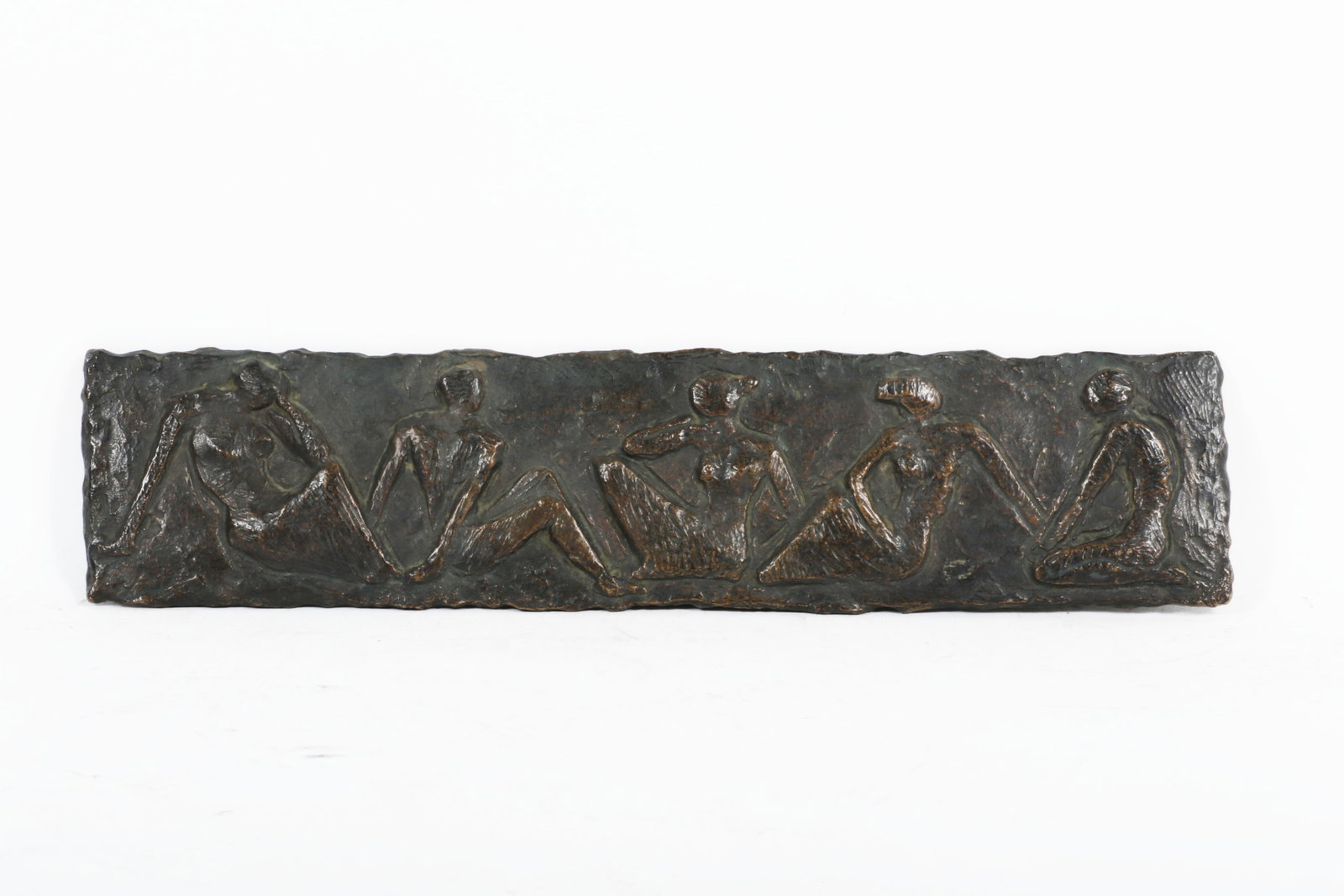 seated women: Abbott Pattison, Illinois (1916-1999), seated women, bronze plaque, 4"H x 18"W