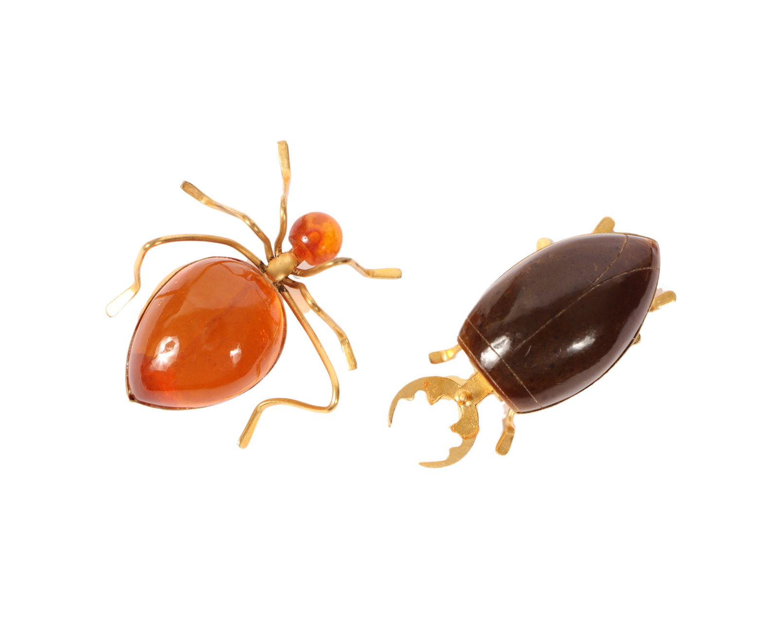 Pair of 1960's Russian USSR bug insect pin brooches: Baltic amber ant and beetle. (1 of 10)