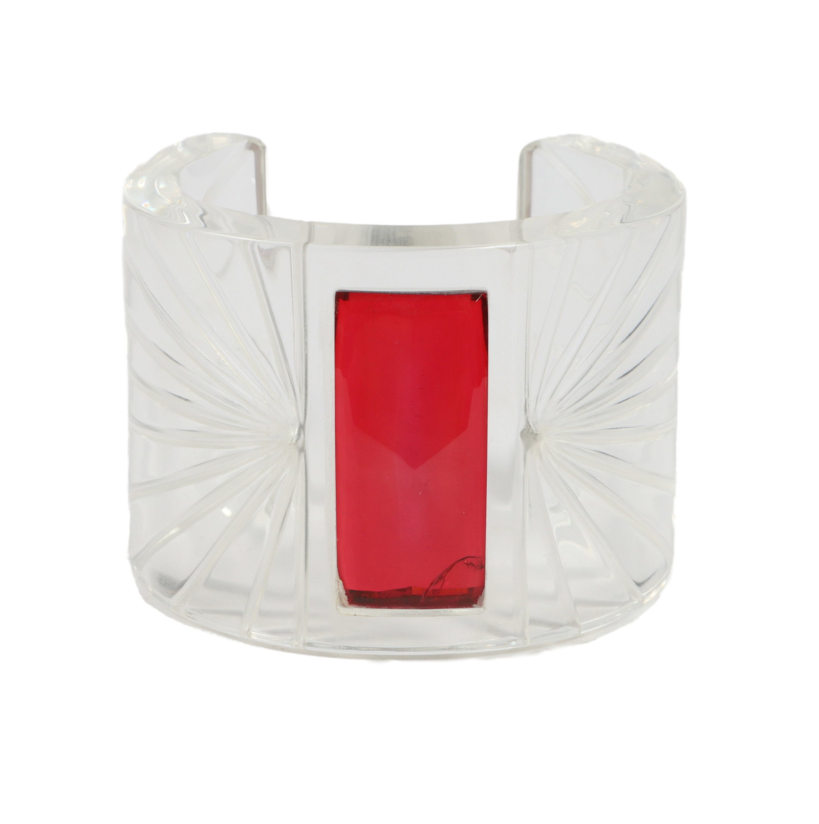 Jean Marie Poinot JMP Paris huge carved Lucite French designer cuff bracelet with large red center (1 of 7)