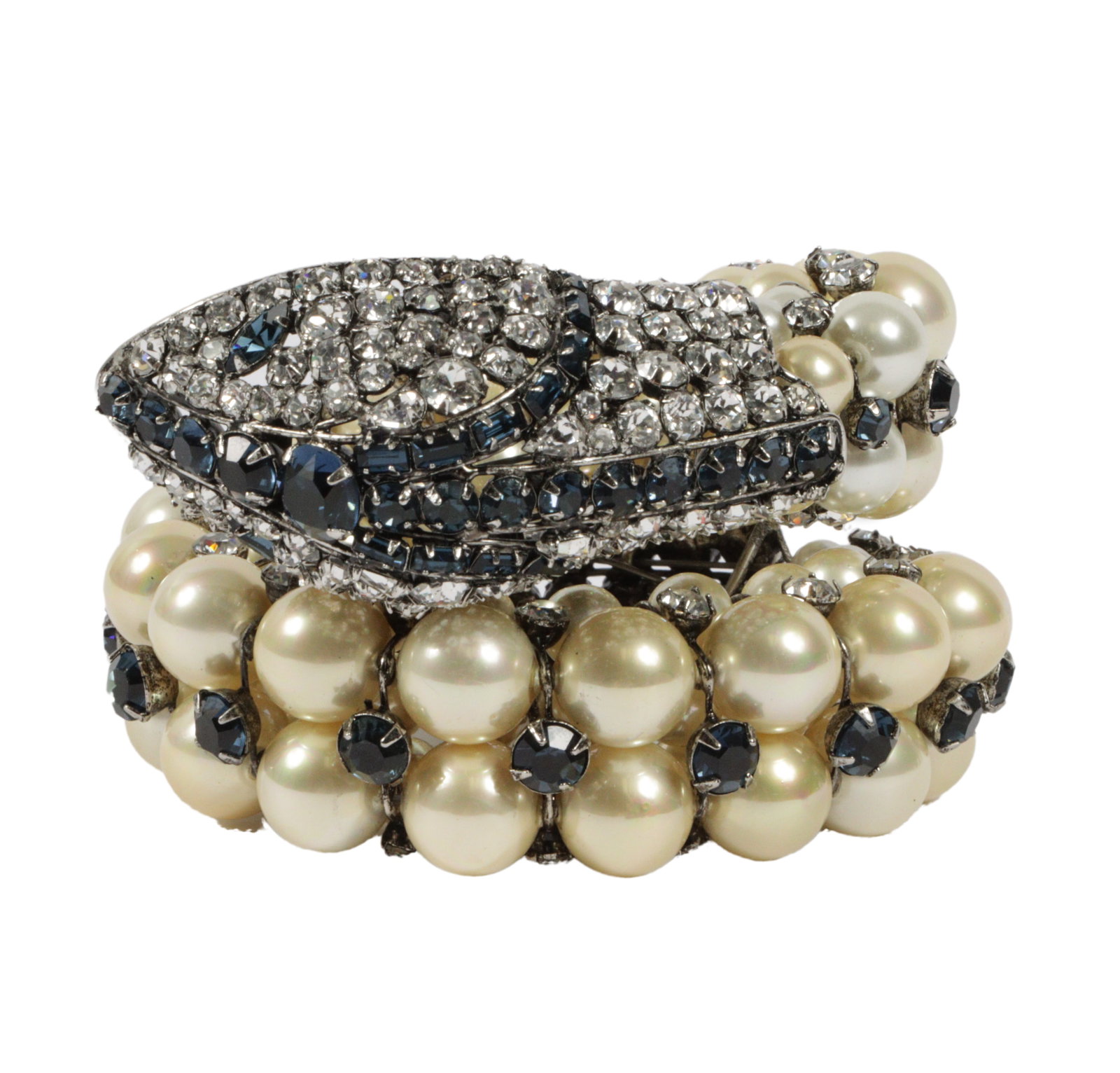 Iradj Moini huge snake wrap cuff bracelet made with shell pearl, iolite, Swarovski crystal, on an 18 (1 of 10)