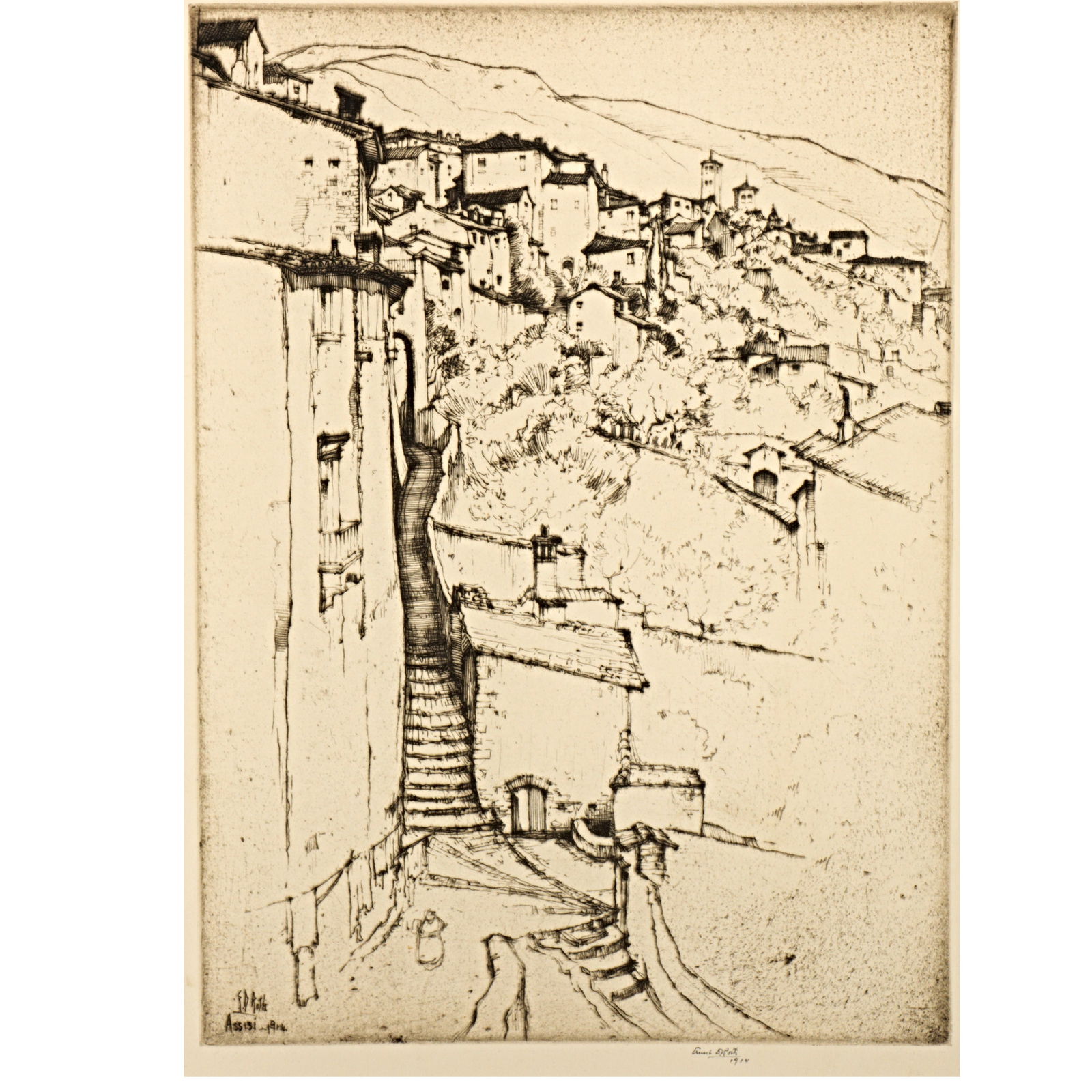 Ernest David Roth, New York / Germany (1879 - 1964), Assissi Hill Town, Italy, 1914, etching, 16"H x (1 of 13)
