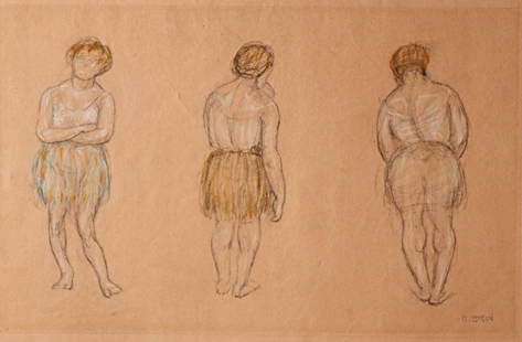 Arnold Aaron Friedman, New York (1879-1946), Three Women, graphite and crayon on paper, 12 1/4"H x 8: Arnold Aaron Friedman New York (1879-1946) Three Women graphite and crayon on paper Signed lower right. Biography from the Archives of askART: Modernist painter Arnold Friedman, was born in New York C