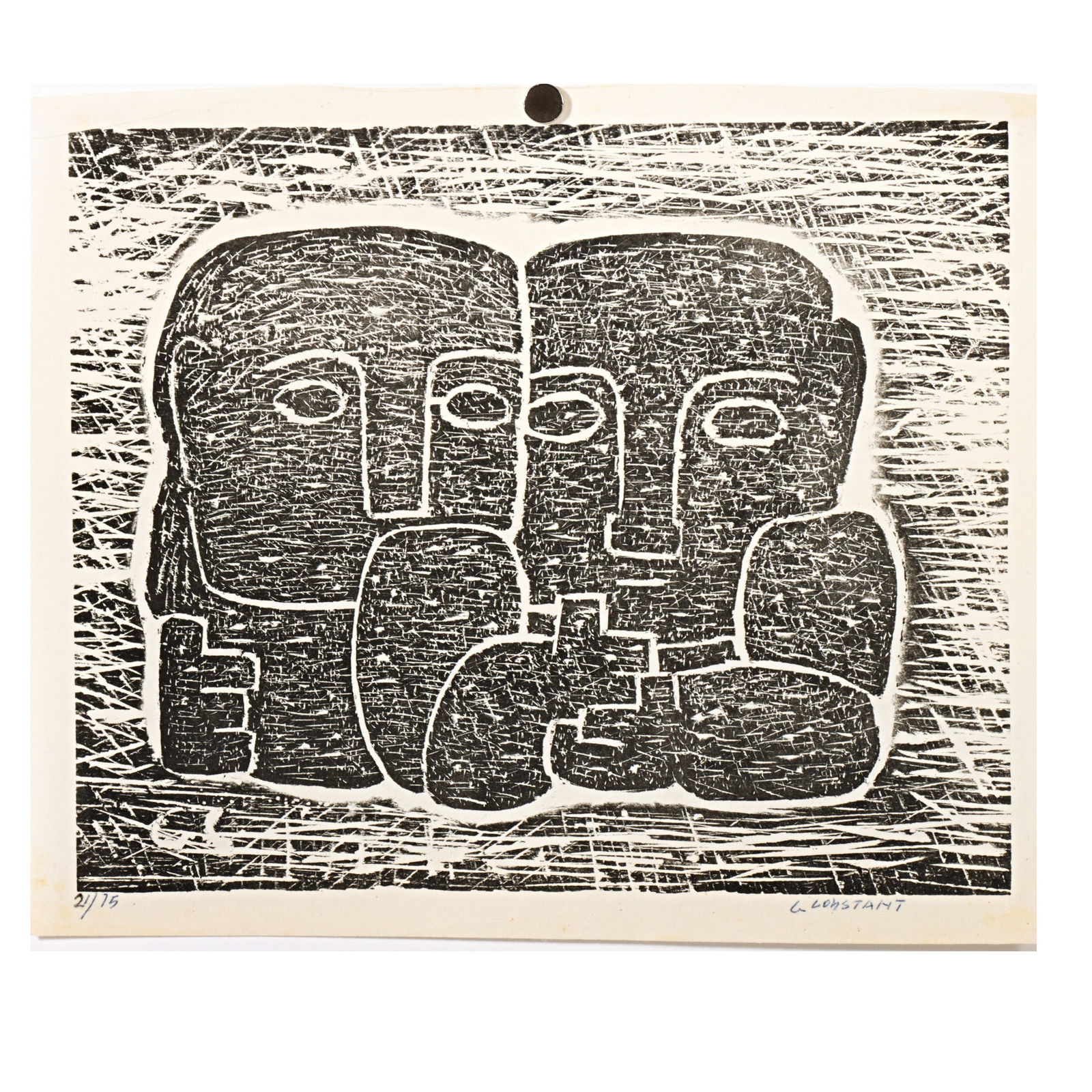 George J. Zachary Constant, New York / Greece (1892-1978), two heads, woodcut, 8 1/4"H x 10"W (1 of 9)