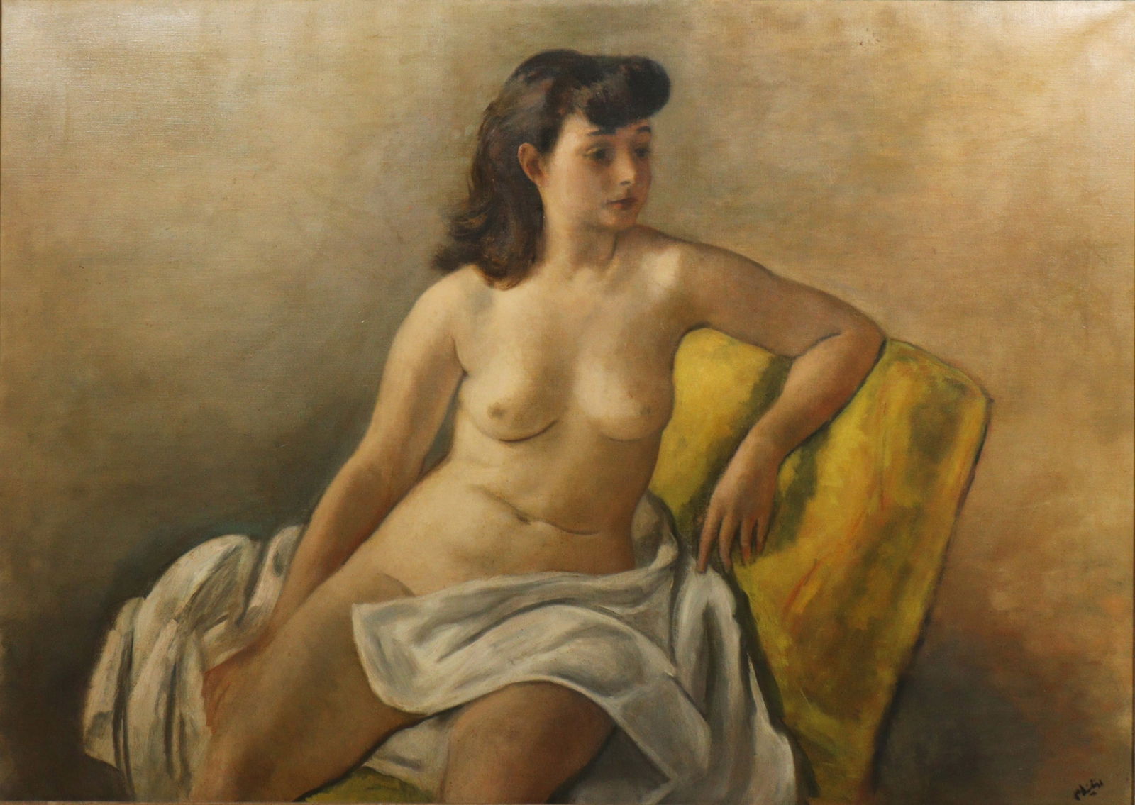 Robert Philipp, New York (1895 - 1981), Seated Nude, 1944, oil on canvas, 34 1/2"H x 49"W (sight),: Robert Philipp New York (1895 - 1981) Seated Nude, 1944 oil on canvas Signed lower right. Signed, titled and dated verso. Biography from the Archives of askART: Robert Philipp was born Moses Solomon P