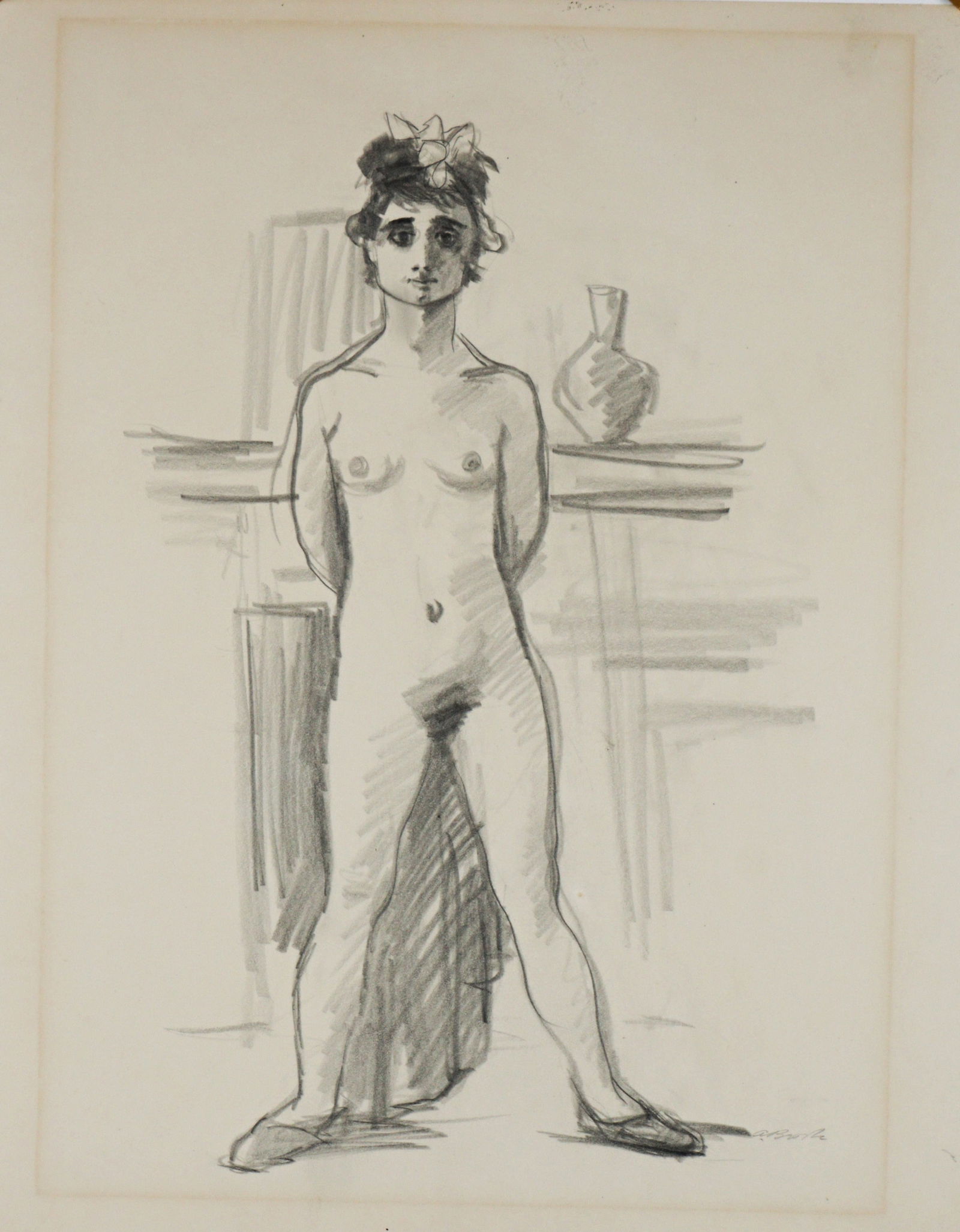 Alexander Brook, New York, Georgia (1898-1980), female nude, graphite on paper, 16 7/8"H x 13 7/8"W: Alexander Brook New York, Georgia (1898-1980) female nude graphite on paper Signed lower right. Biography from the Archives of askART: The following was written and submitted by Jean Ershler Schatz, a