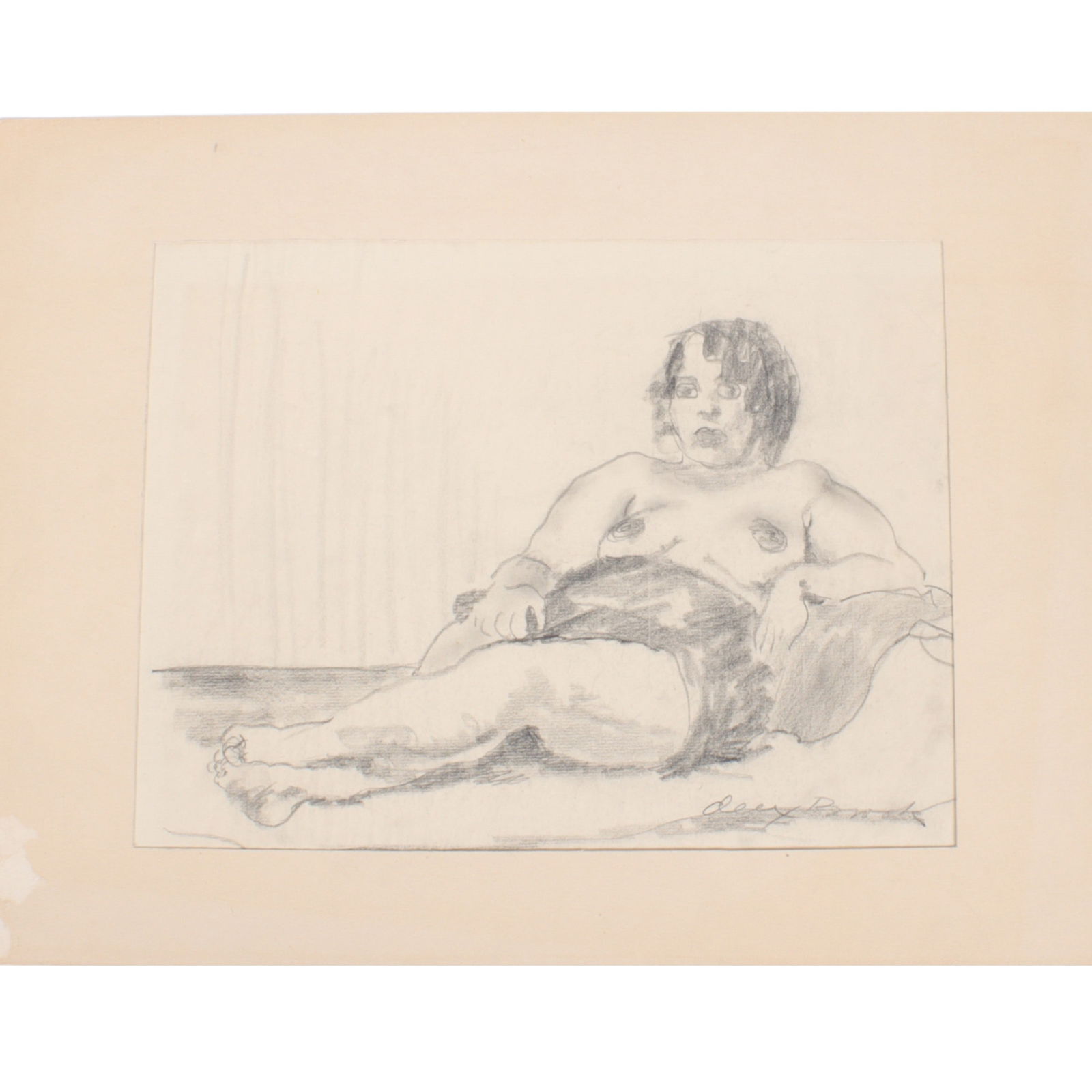 Alexander Brook, New York (1898-1980), Reclining Semi Nude Woman, charcoal on paper, 10"H x 13 1/2"W: Alexander Brook New York (1898-1980) Reclining Semi Nude Woman charcoal on paper Signed lower right. Biography from the Archives of askART: The following was written and submitted by Jean Ershler Scha