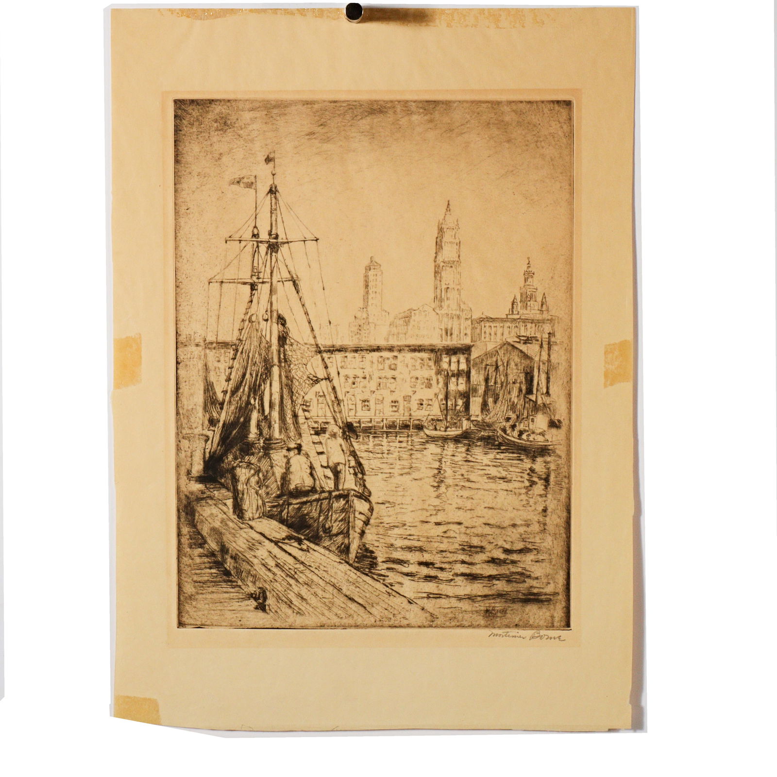 Mortimer Borne, New York / Poland (1902 - 1987), harbor scene, etching, 16 1/8"H x 11 5/8"W (sheet) (1 of 13)