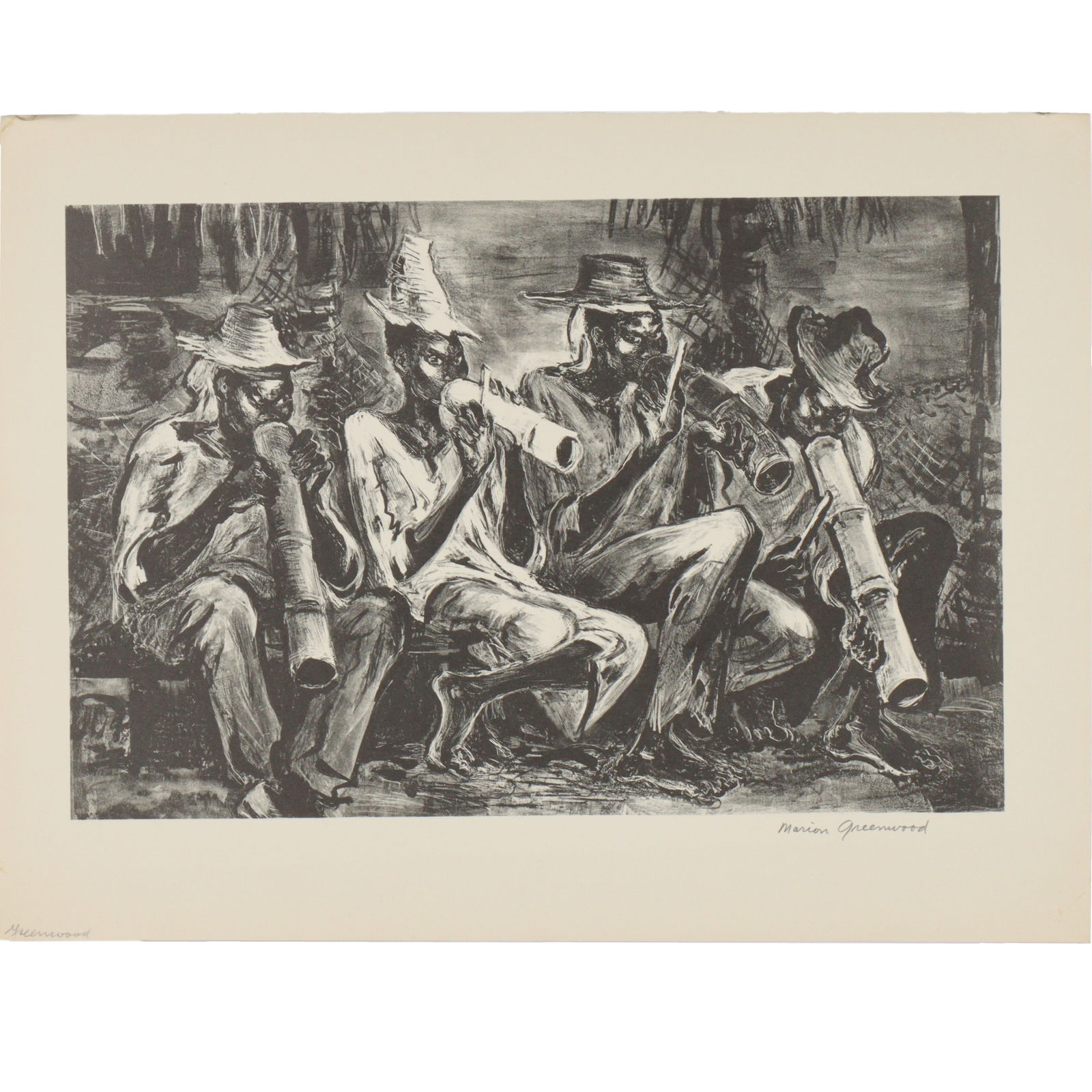 Marion Greenwood, New York / Mexico (1909 - 1970), Haitian Musicians, lithograph, 10 1/8"H x 14 (1 of 9)