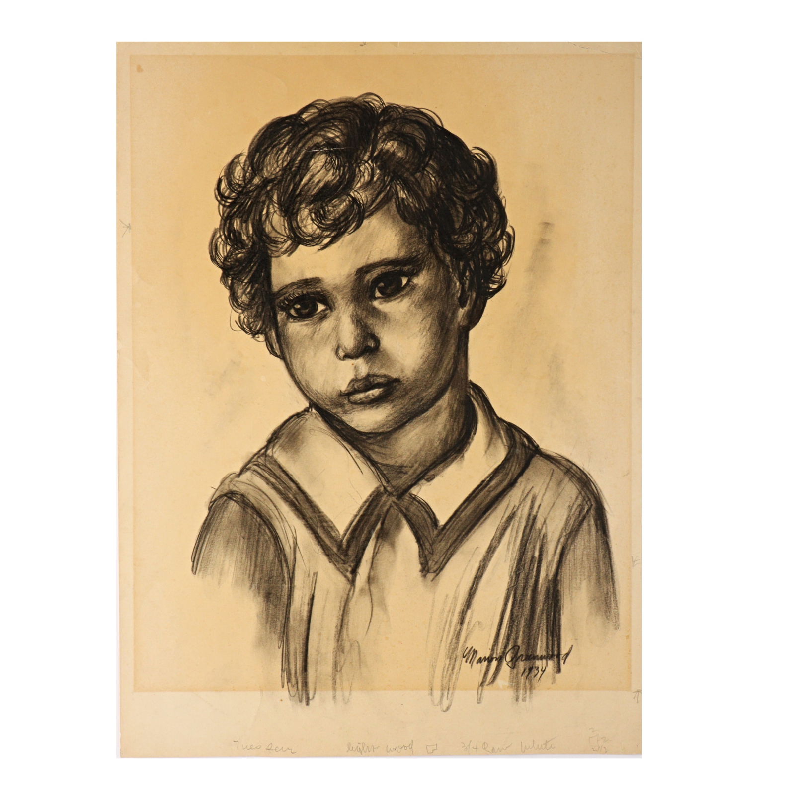Marion Greenwood, New York / Mexico (1909 - 1970), child's portrait, 1934, graphite on paper, 18" x (1 of 12)