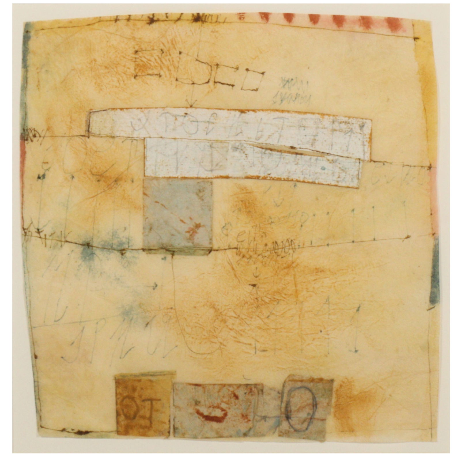 Hannelore Baron, German / American (1926-1987), Untitled, 1986, collage, 9 3/4"H x 9 1/2"W (sight),: Hannelore Baron German / American (1926-1987) Untitled, 1986 collage signed and dated verso. Label verso: Gallery Schlesinger-Boisante, Inc., NY, NY. Biography from the Archives of askART: Hannelore B