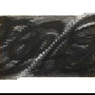 Louise Fishman, American (1939-2021), Untitled, 1985, charcoal on paper, 12"H x 18"W (sight), 16: Louise Fishman American (1939-2021) Untitled, 1985 charcoal on paper Label verso: Lennon, Weinberg Inc., New York. Biography excerpt from the Archives of askART: "Louise Fishman, Who Gave Abstract Exp
