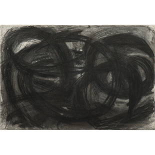 Louise Fishman, American (1939-2021), Untitled, 1985, charcoal on paper, 12"H x 18"W (sight), 16: Louise Fishman American (1939-2021) Untitled, 1985 charcoal on paper Label verso: Lennon, Weinberg Inc., New York. Biography excerpt from the Archives of askART: "Louise Fishman, Who Gave Abstract Exp