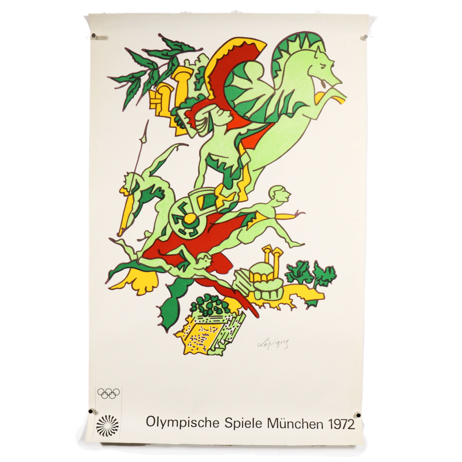 1972 Munich Olympic Games Poster 39 3/4"H x 25"W: 1972 Munich Olympic Games Poster Design by Charles Lapicque. Original serigraphs and lithographs from the set of 28 artists from around the world who were invited by the Olympic Committee to have thei