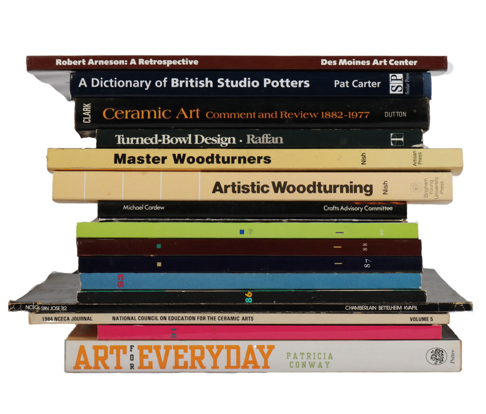 Arneson, NCECA, Cardew, Woodturning: 17 monograph books and exhibition catalogs 11 1/4"H x 9 1/4"W x (1 of 5)