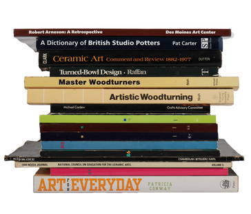 Arneson, NCECA, Cardew, Woodturning: 17 monograph books and exhibition catalogs 11 1/4"H x 9 1/4"W x: Arneson, NCECA, Cardew, Woodturning: 17 monograph books and exhibition catalogs Robert Arneson: A Retrospective by Neal Benezra exhibition catalog for the Des Moines Art Center, 1985 Art for Everyday: