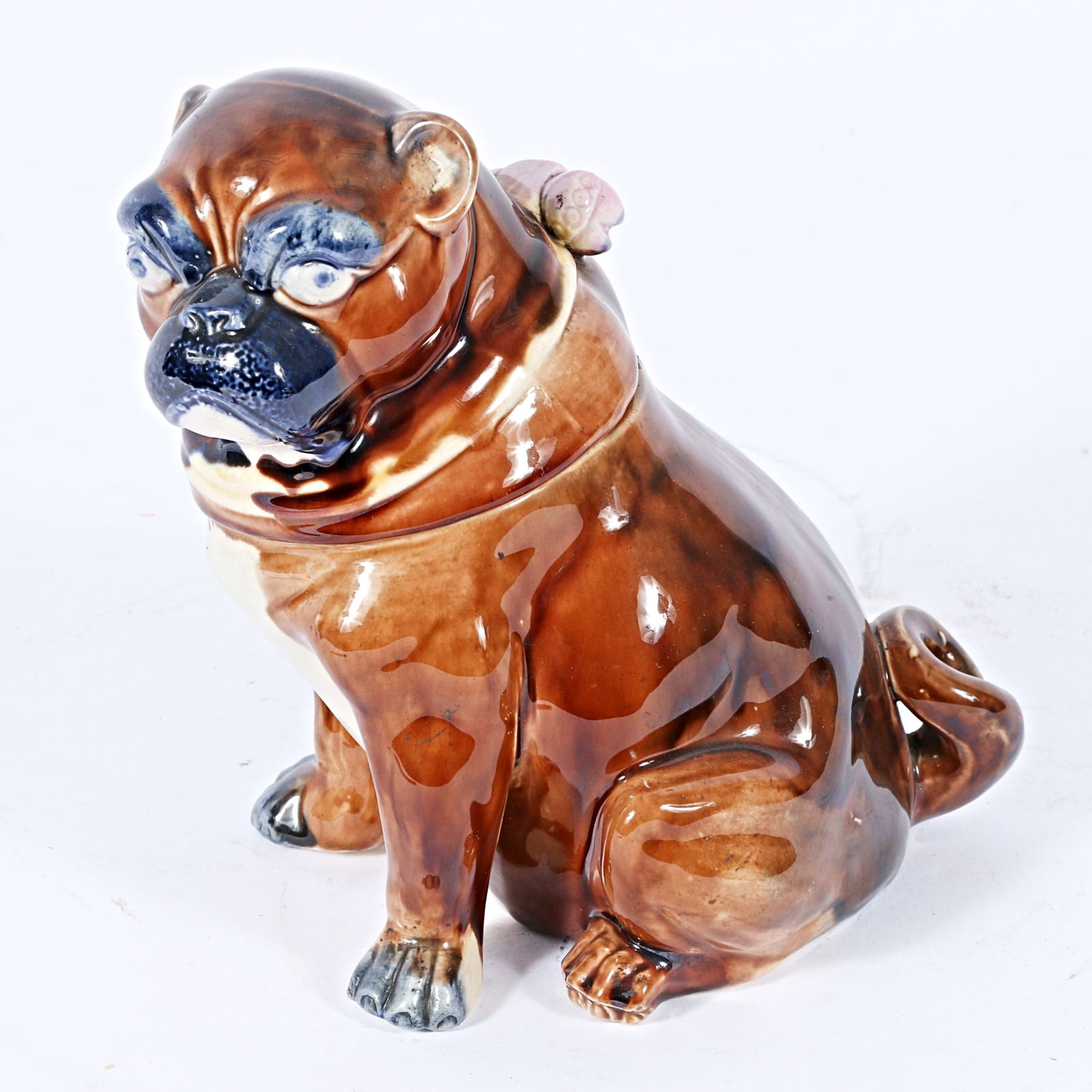Antique Continental figural Pug dog ceramic majolica tobacco jar. (1 of 11)