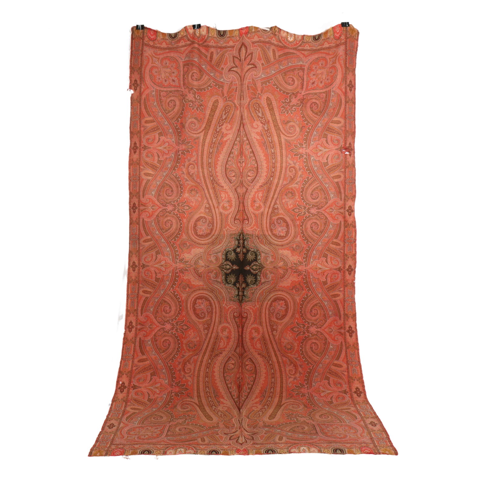Large Victorian wool paisley shawl with black medallion at center, c. 1840. (1 of 11)