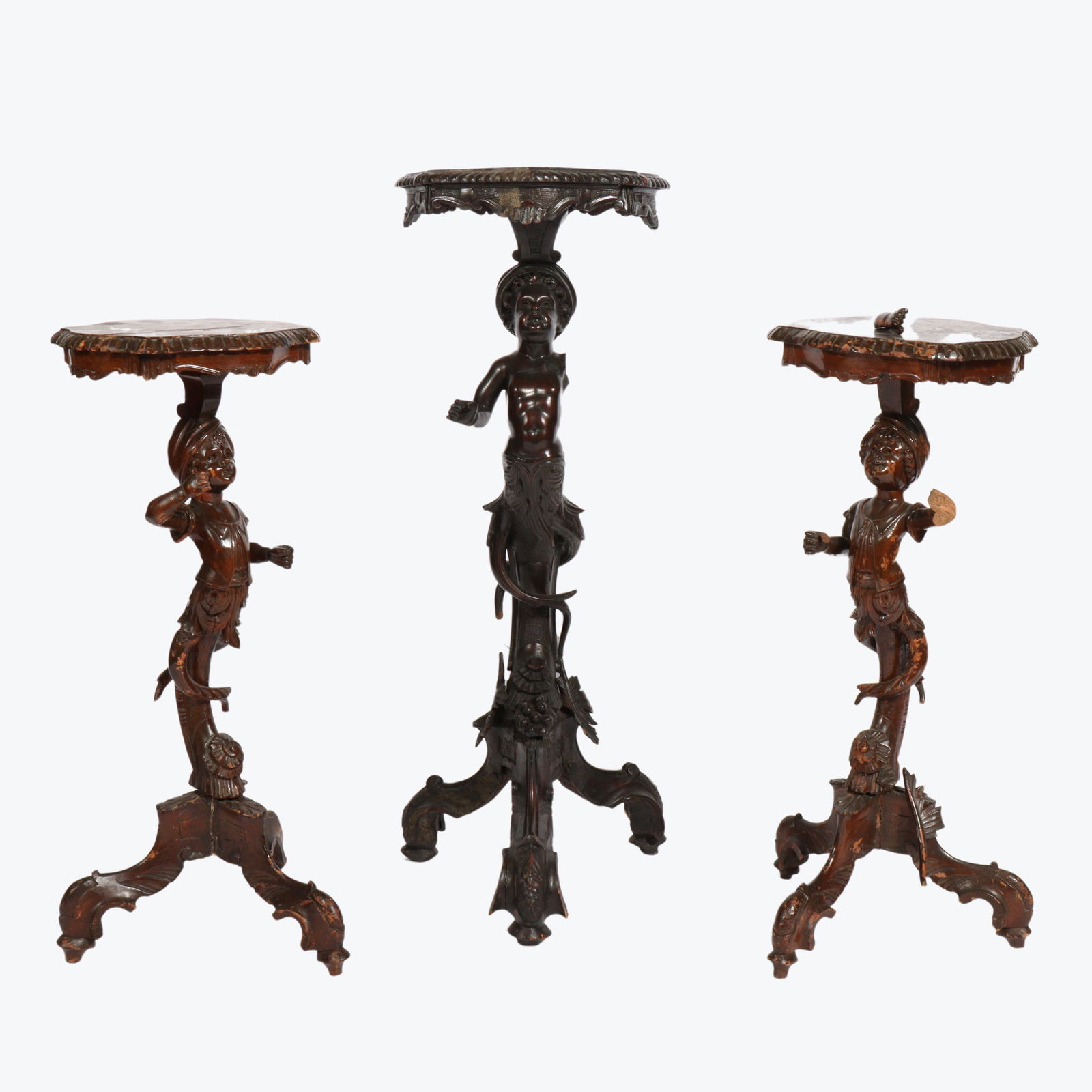 Three Italian carved figural torchiere stands ca.1900. One pair. (1 of 20)