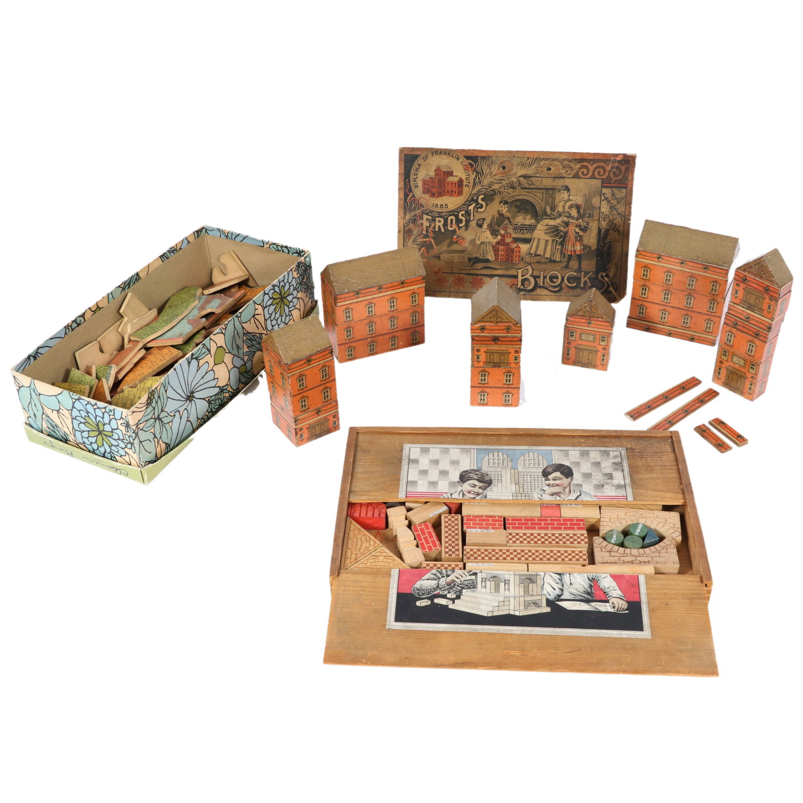 Antique children's toys; architectural blocks and geography puzzle. (1 of 9)