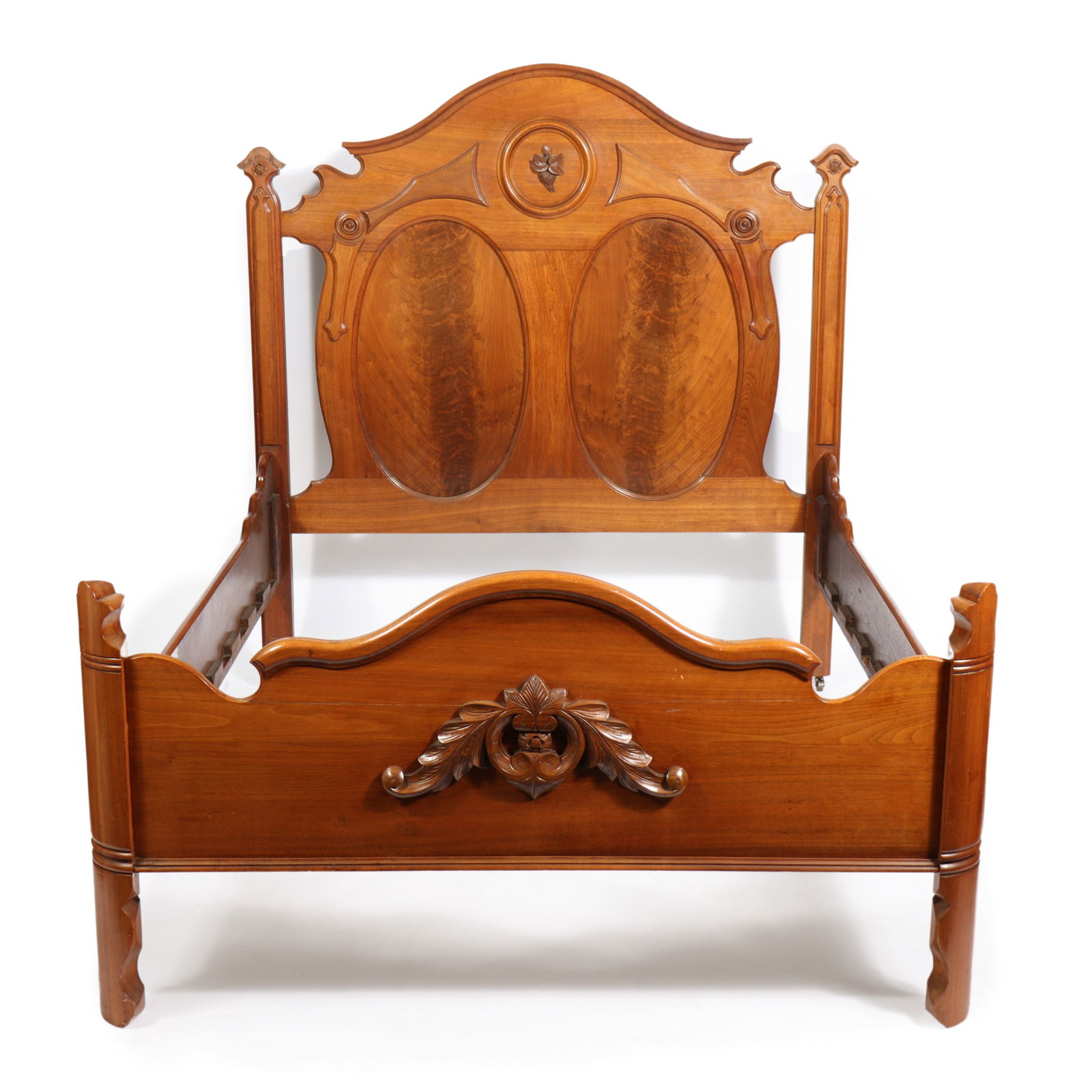 Antique Victorian full size oval panel carved fruitwood Rococo bed with carved fruit design on (1 of 13)