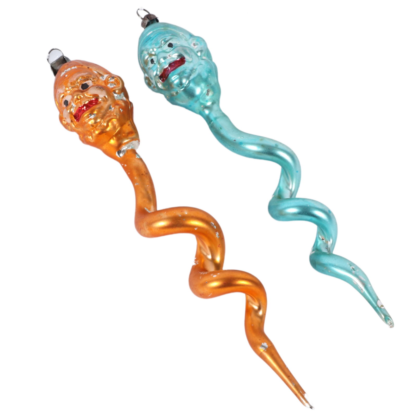 Two Antique mercury glass figural Christmas tree ornaments in the form of anthropomorphic icicles. (1 of 7)