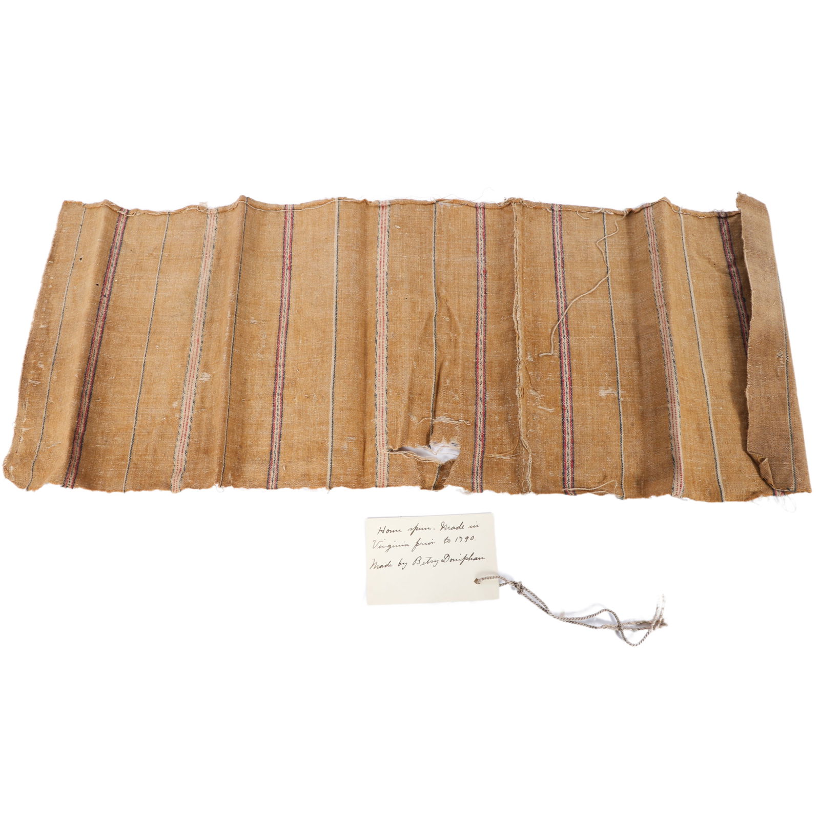 American 18th Century homespun cloth textile panel, made in Virginia prior to 1790.: American 18th Century homespun cloth textile panel, made in Virginia prior to 1790. 22" x 8"