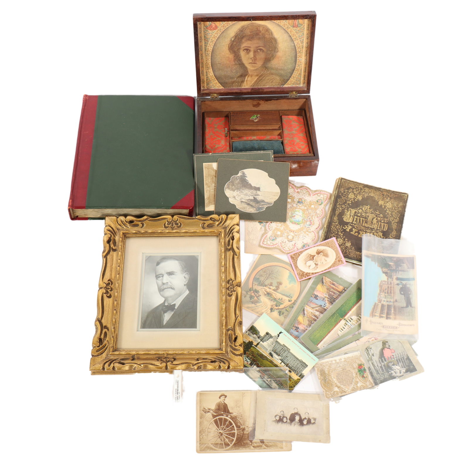 Antique Victorian ephemera and jewelry box; scrap books, photographs, CDV's, stereoview cards, (1 of 10)
