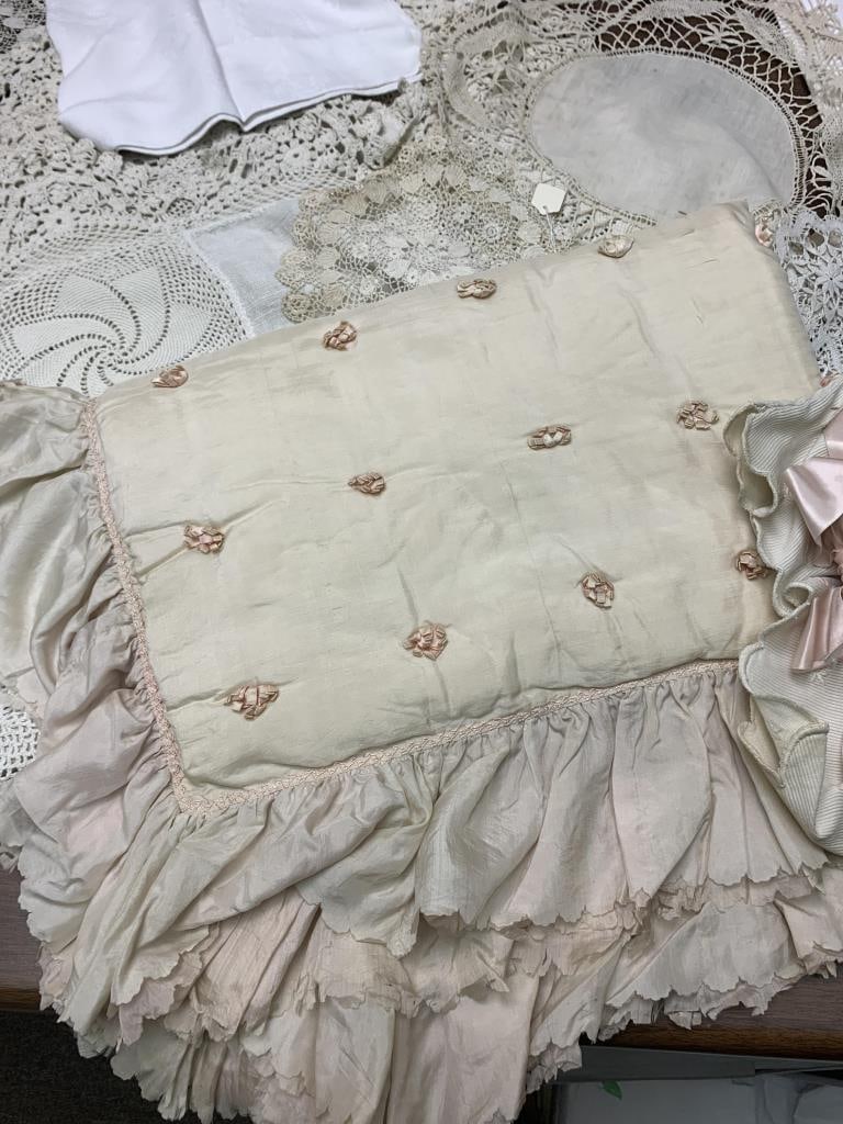 Huge box lot antique and vintage lace, linens, pillow cover, tablecloths, doilies. (1 of 2)