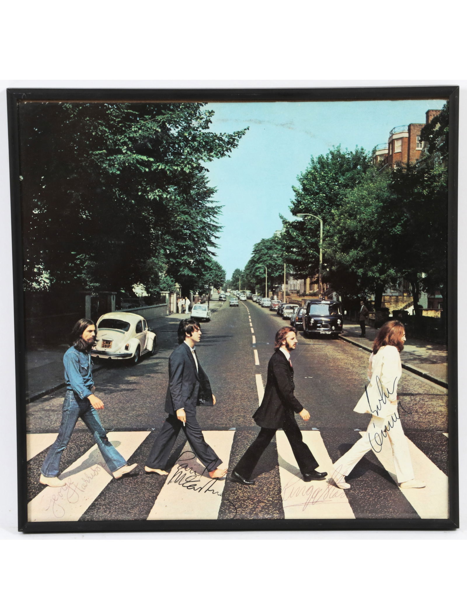 The Beatles Abbey Road Autographed Framed Album: The Beatles Abbey Road Autographed Framed Album Signed by Paul McCartney, John Lennon, George Harrison, & Ringo Starr. This lot has not been authenticated and is sold without guarantee.