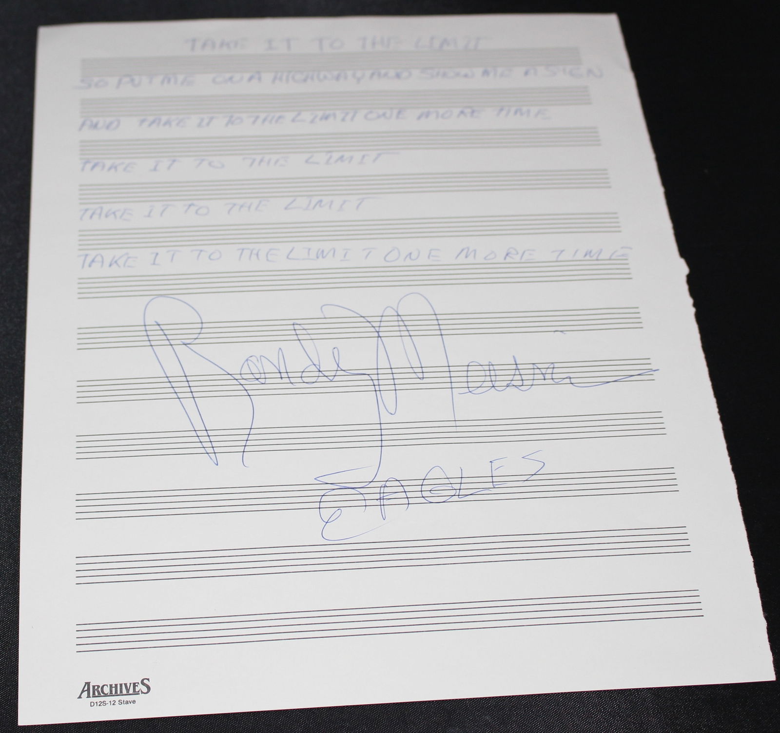 Randy Meisner The Eagles Autographed Take It To The Limit Lyrics (1 of 3)