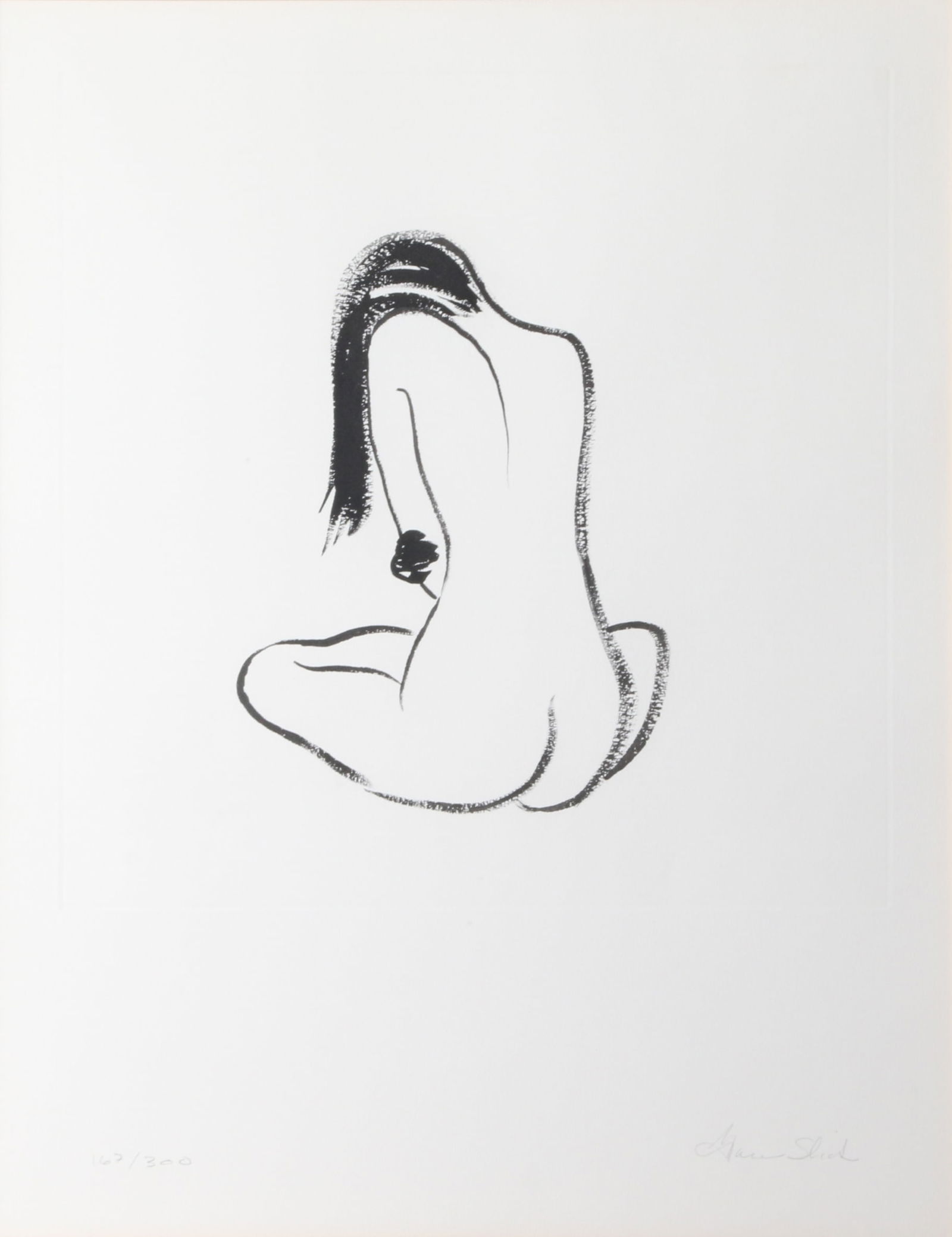 Slick, female nude line drawing: Grace Slick American (b. 1939) Slick, female nude line drawing giclee print Pencil numbered 167/300 and signed. Biography from American Design Ltd.: Grace Slick was born on October 30, 1939, in Evanst