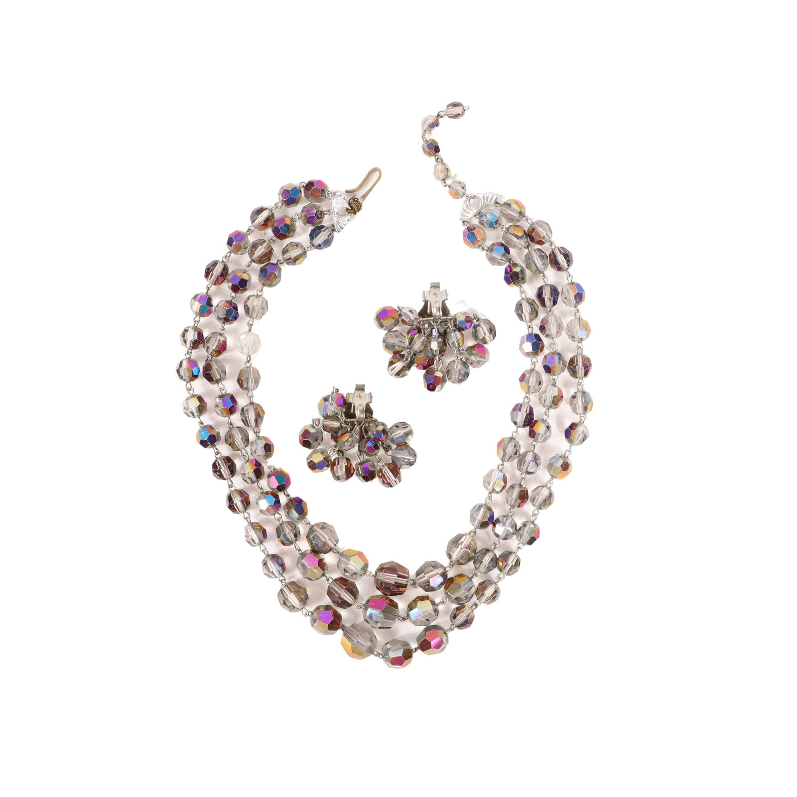 Western Germany multi strand silver grey aurora borealis choker necklace with matching earrings. 15 (1 of 6)