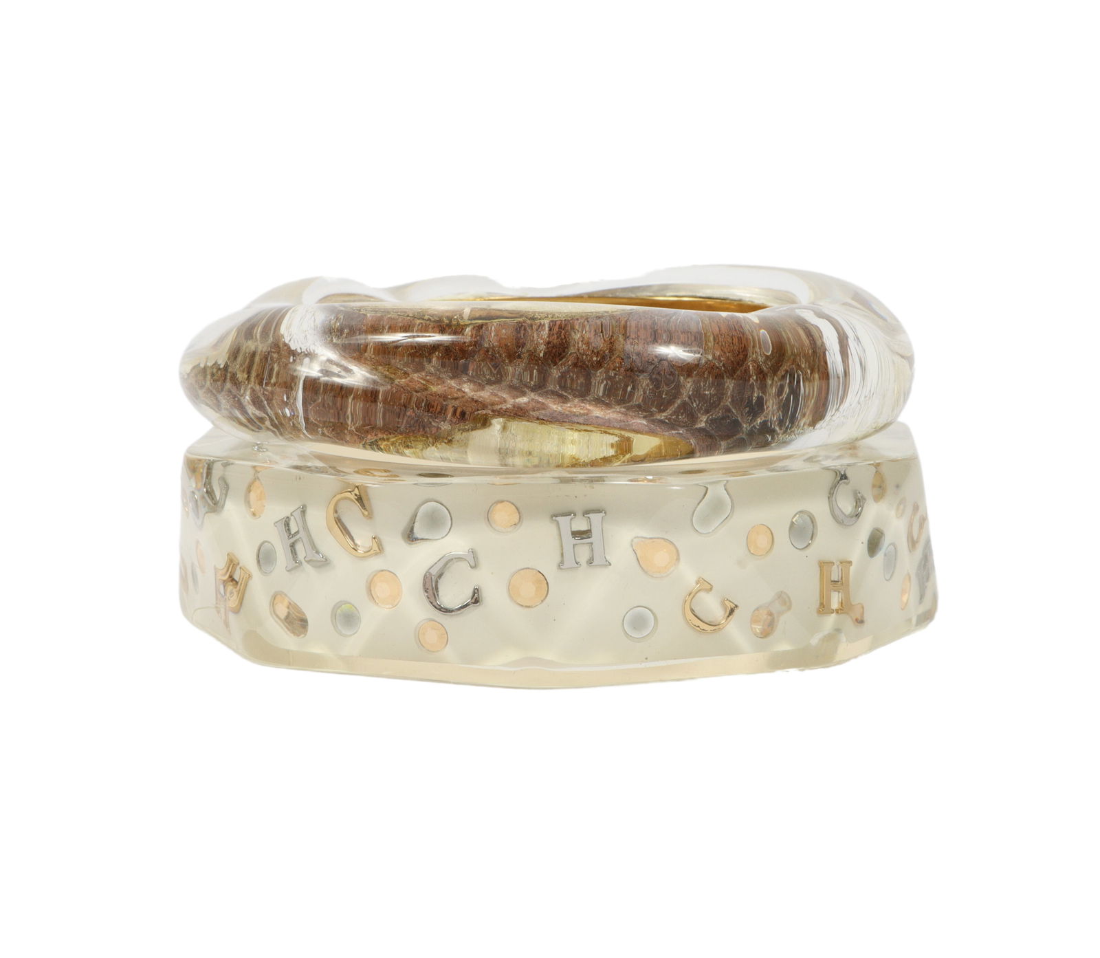 Pair of Kara Ross acrylic or lucite bangle bracelets 1 1/8"H x 2 3/4"Diam. (larger) (1 of 13)