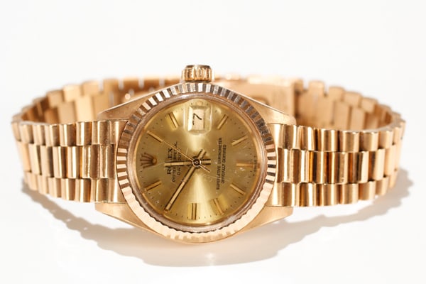Rolex oyster perpetual datejust chronometer 18K 750 gold wrist watch. 1" Diam. (face), 1/2"W (band) (1 of 8)