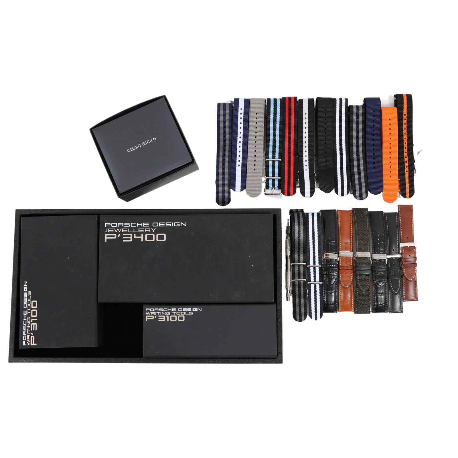 Collection of Porsche Design watch bands; leather and fabric. (1 of 7)