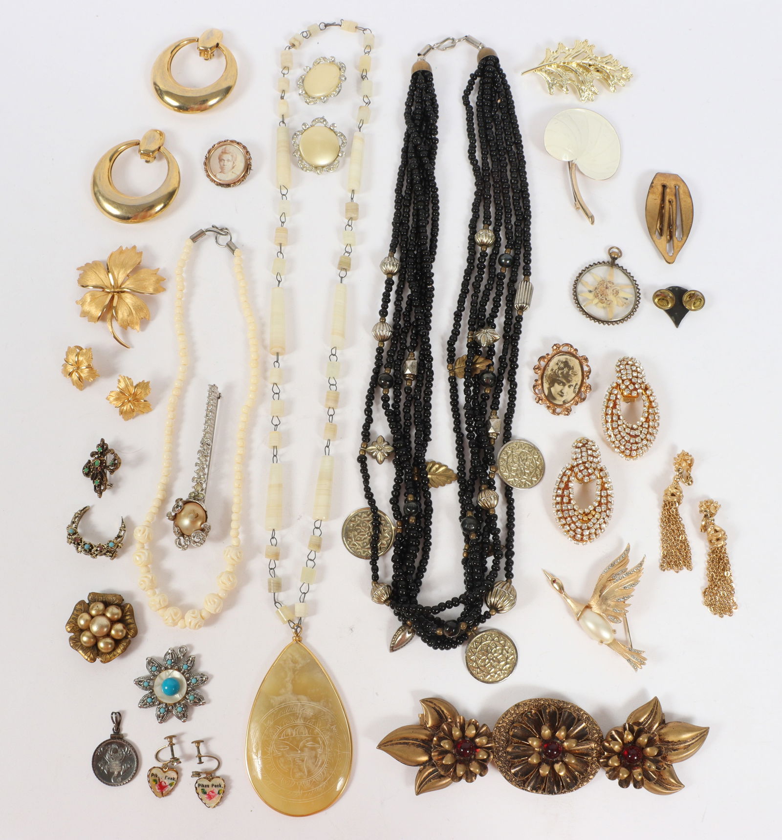 Vintage costume jewelry group including: Kramer goose pin, Crown Trifari set, Marvella, Pastelli, (1 of 9)