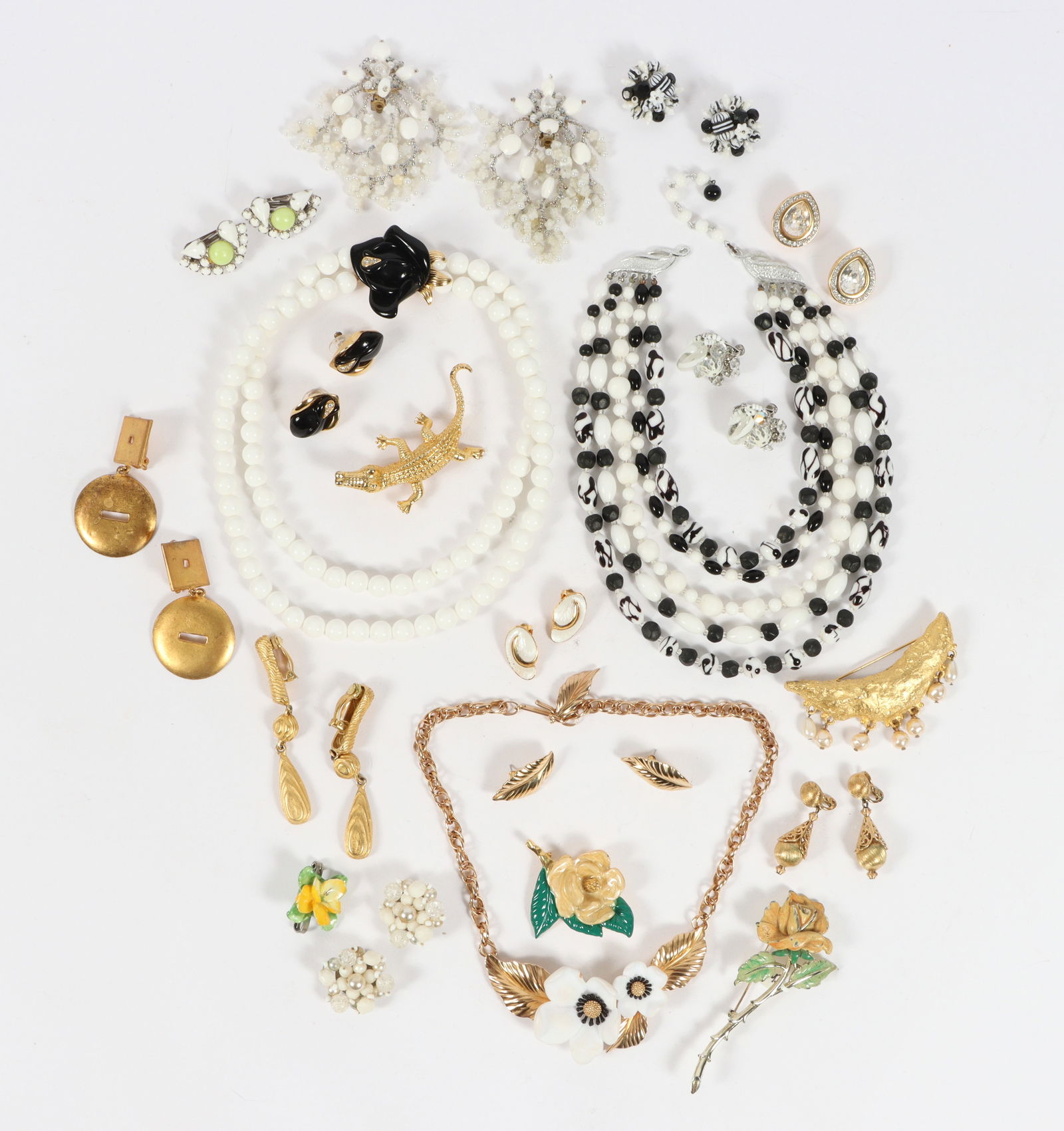 Vintage gold toned costume jewelry group including: Givenchy, KJL for Avon, Luis Feraud Paris set,: Vintage gold toned costume jewelry group including: Givenchy, KJL for Avon, Luis Feraud Paris set, Vendome, Colleen Toland, Charel, Yosca, Germany and West Germany earrings. 17 3/4"L x 3/4"W (KJL blac