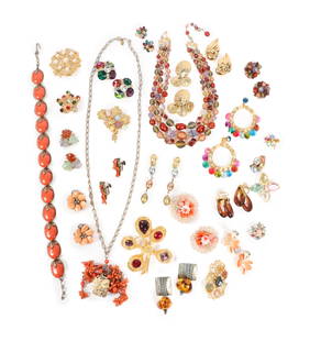 Vintage Costume Jewelry group including Givenchy, several pieces of Trifari, Austria, Van S: Vintage Costume Jewelry group including Givenchy, several pieces of Trifari, Austria, Van S Authentics, Cadoro, Monet, Cara Stimmel, Western Germany, Japan, Van Dell, & more. 14 3/4"L x 3/4"W (Trifari