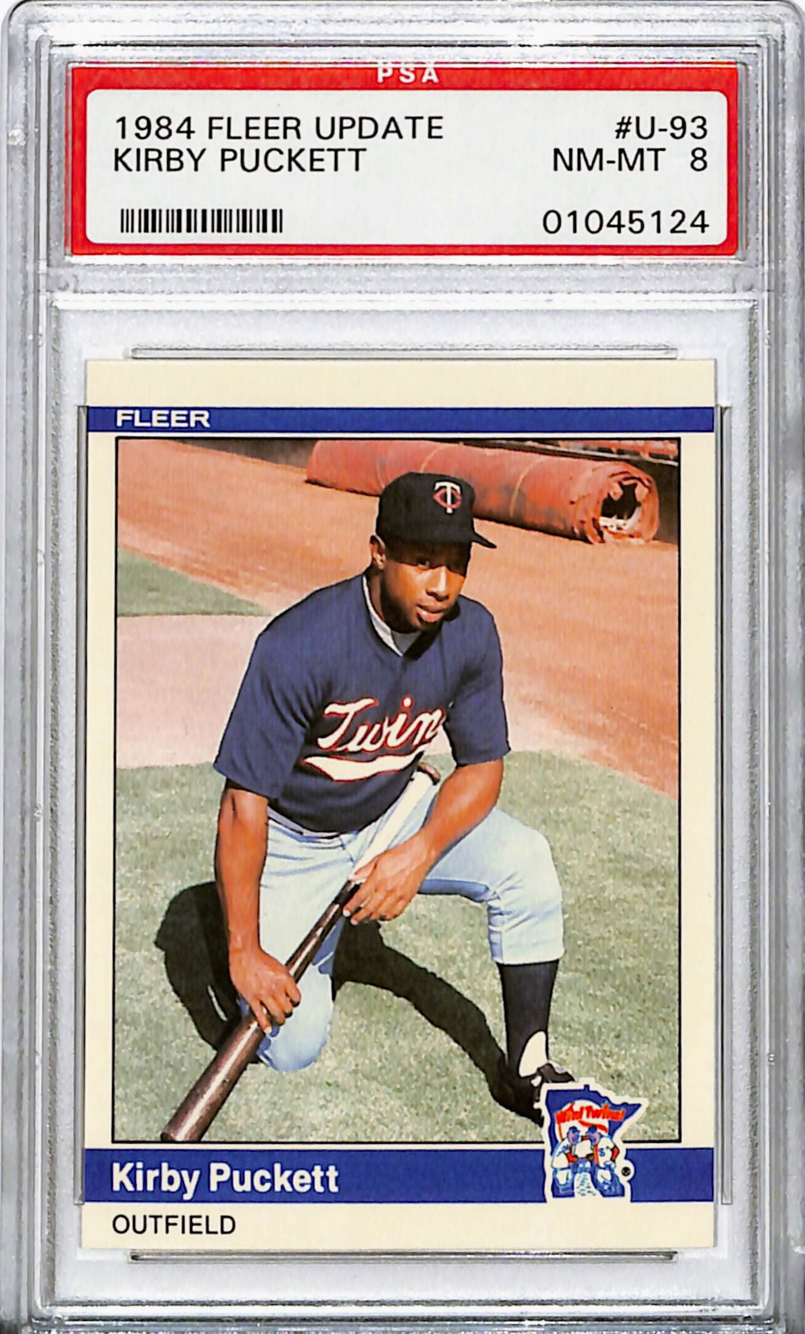 1984 Fleer Update Kirby Puckett Rookie Baseball Card #U-93 PSA 8 NM-MT: 1984 Fleer Update Kirby Puckett Rookie Baseball Card #U-93 PSA 8 NM-MT Professionally graded NM-MT 8 by PSA