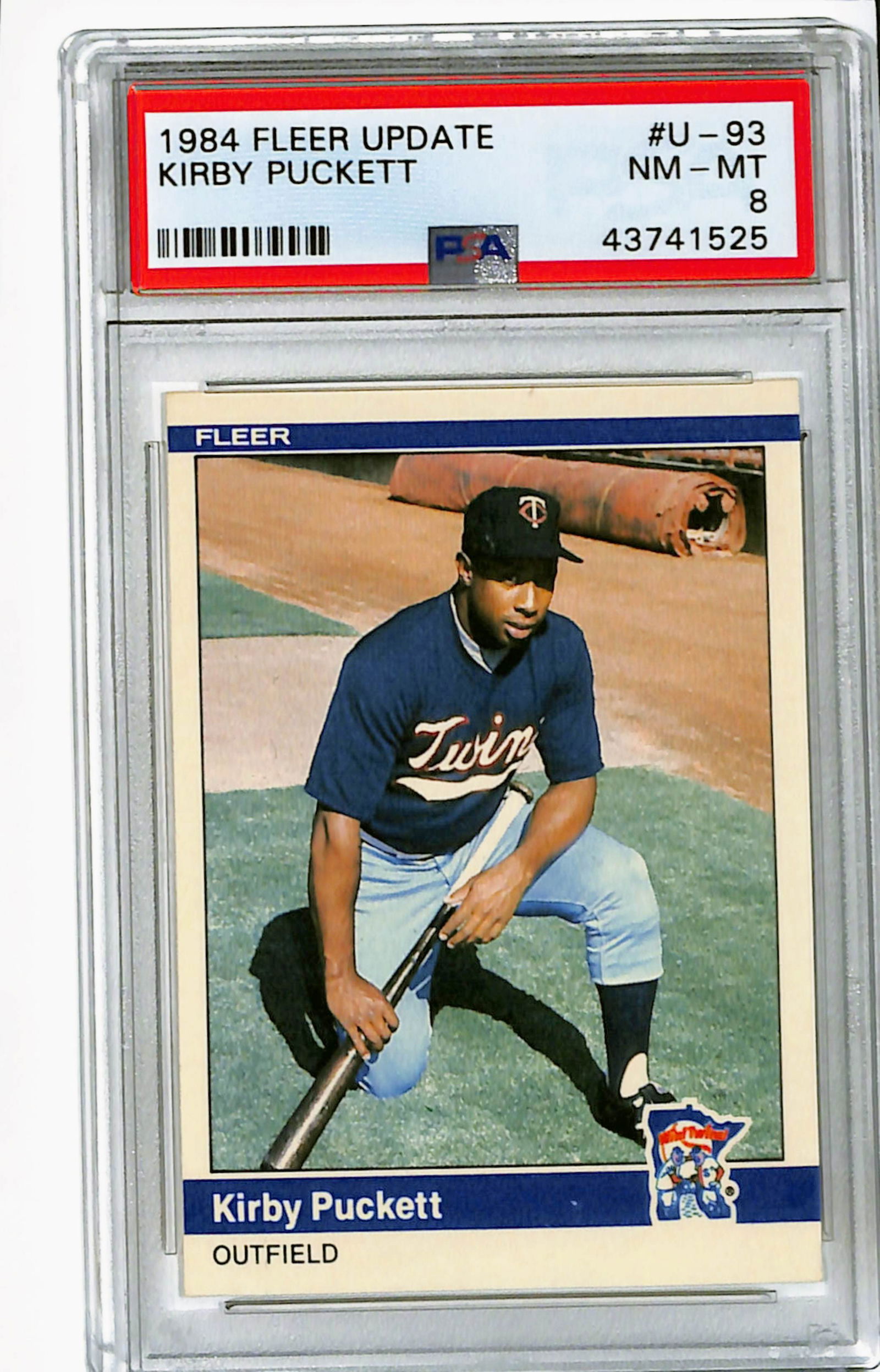 1984 Fleer Update Kirby Puckett Rookie Baseball Card #U-93 PSA 8 NM-MT: 1984 Fleer Update Kirby Puckett Rookie Baseball Card #U-93 PSA 8 NM-MT Professionally graded NM-MT by PSA