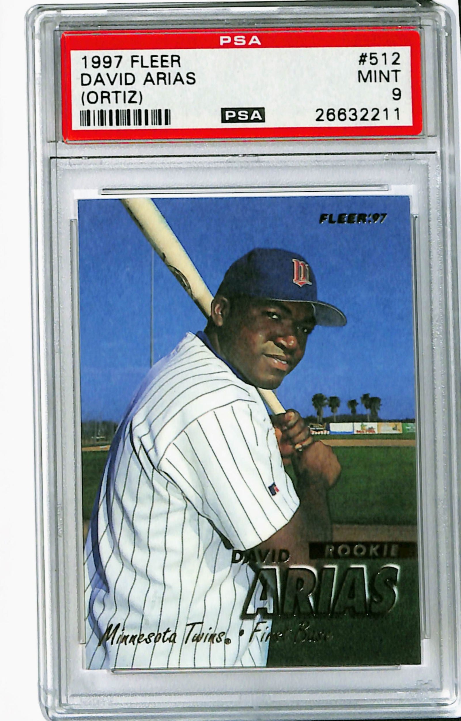 1997 Fleer David Arias (Ortiz) Rookie Baseball Card #512 PSA 9 Mint: 1997 Fleer David Arias (Ortiz) Rookie Baseball Card #512 PSA 9 Mint Great rookie card of "Big Papi".