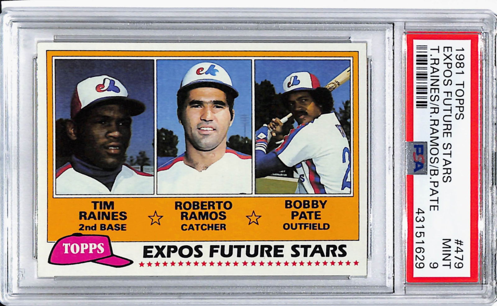 1981 Topps Tim Raines Rookie Baseball Card #479 PSA 9 Mint (1 of 2)
