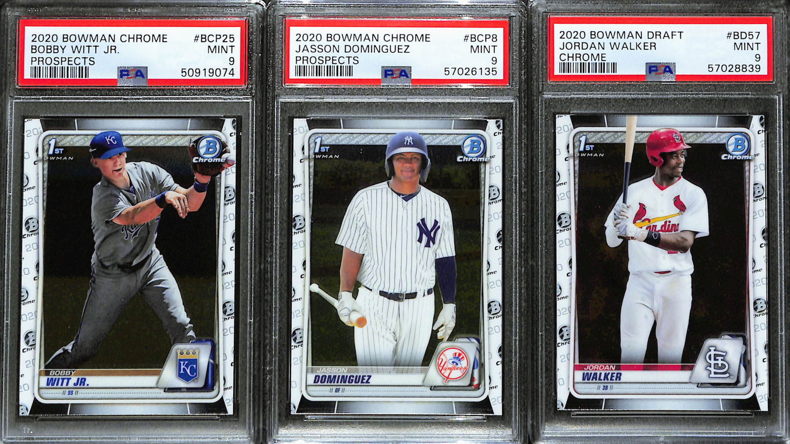 Lot of 3 - 2020 Bowman Chrome Rookie Baseball Cards PSA Mint 9 (1 of 2)
