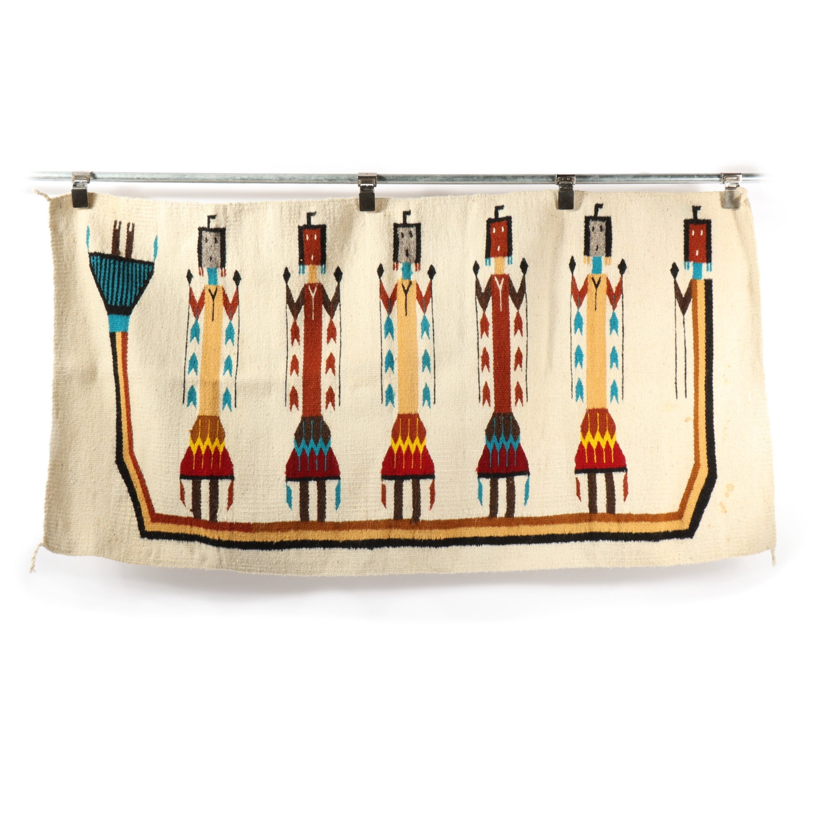 Vintage Native American Yei weaving blanket / rug with six figures. 57 1/2" x 29": Vintage Native American Yei weaving blanket / rug with six figures. 57 1/2" x 29"