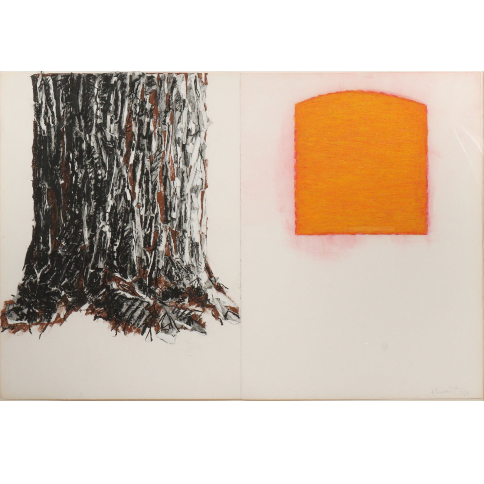Vera Klement, Illinois / Poland (b.1929), Trunk, 1988, diptych; collage/mixed media/pastel on paper,: Vera Klement Illinois / Poland (b.1929) Trunk, 1988 diptych; collage/mixed media/pastel on paper signed and dated lower right. Biography from Butler Institute of American Art She was born in 1929 in D